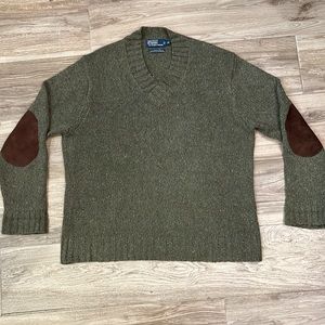 Polo by Ralph Lauren Vintage V-Neck Sweater w/ Elbow Patch, Men’s XL, 60% Cotton